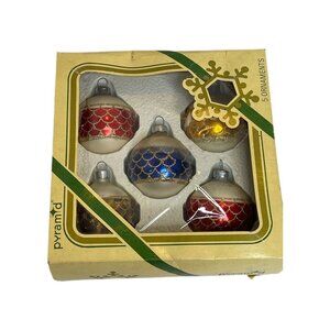 Pyramid Decorative Christmas Ornaments 5 Glitter Scallops Multi-Colored Vintage